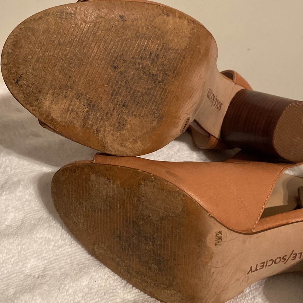 So-Sally Sole Society Tan Genuine Leather Open Toe Bootie Size 7.5 - Picture 8 of 14